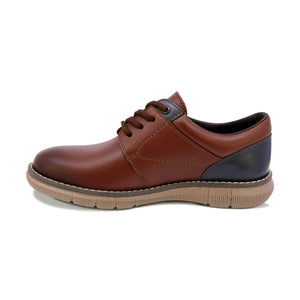 Zapato de piel para niño color ladrillo y detalle en azul con agujeta 435501