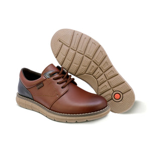 Zapato de piel para niño color ladrillo y detalle en azul con agujeta 435501