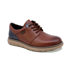 Zapato de piel para niño color ladrillo y detalle en azul con agujeta 435501