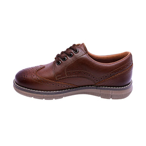 Zapato de piel para niño color miel con agujeta estilo brogue 435502