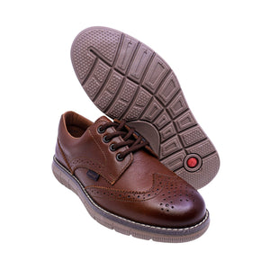 Zapato de piel para niño color miel con agujeta estilo brogue 435502