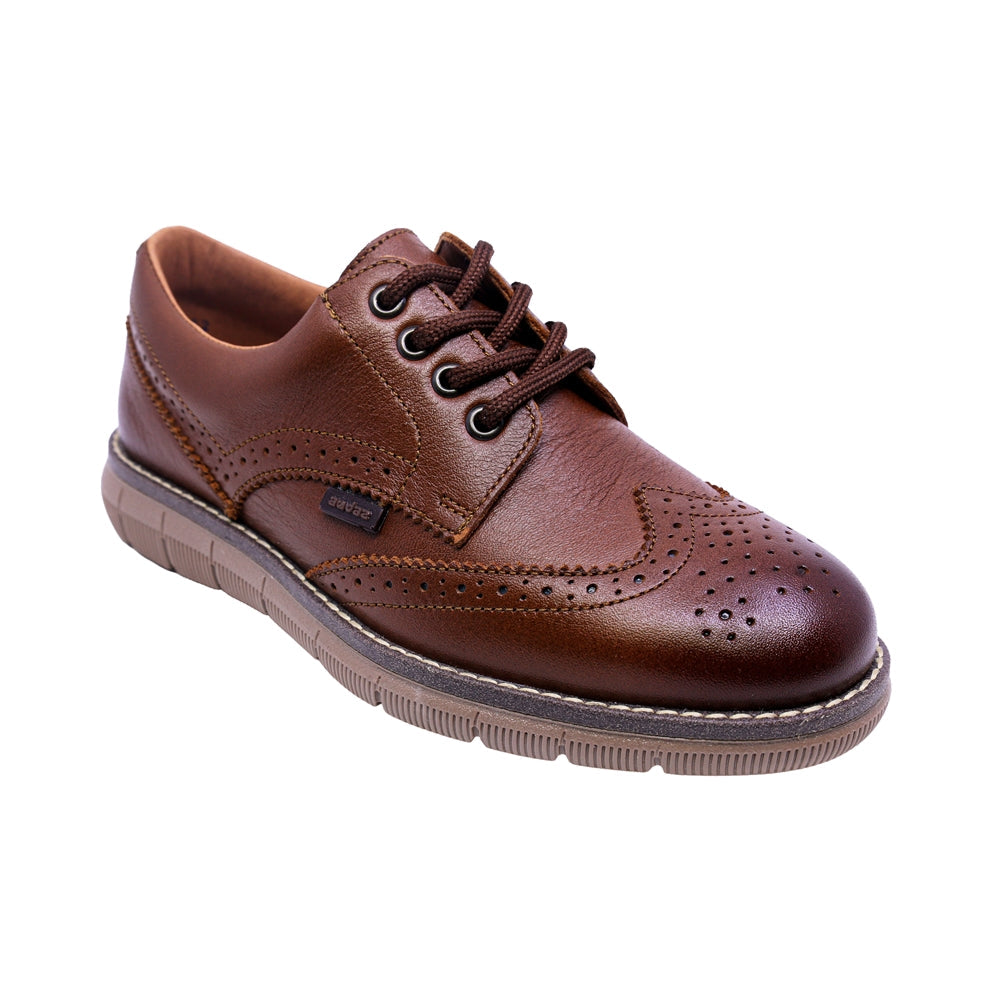 Zapato de piel para niño color miel con agujeta estilo brogue 435502