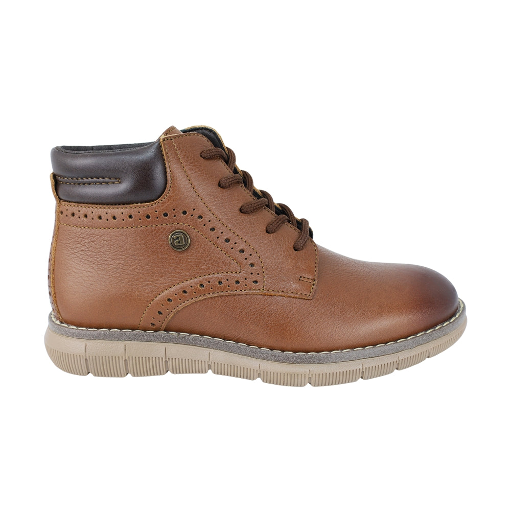 Botas de piel para niño color café claro con calcado y agujeta 435505