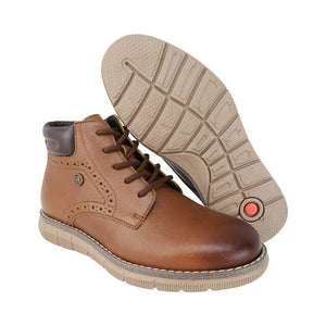 Botas de piel para niño color café claro con calcado y agujeta 435505