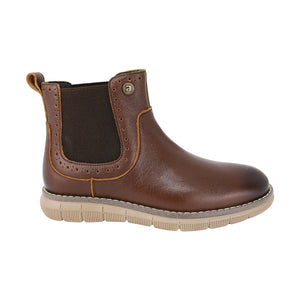 Botas de piel para niño color café con calcado y elástico lateral 435506