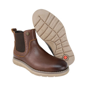 Botas de piel para niño color café con calcado y elástico lateral 435506