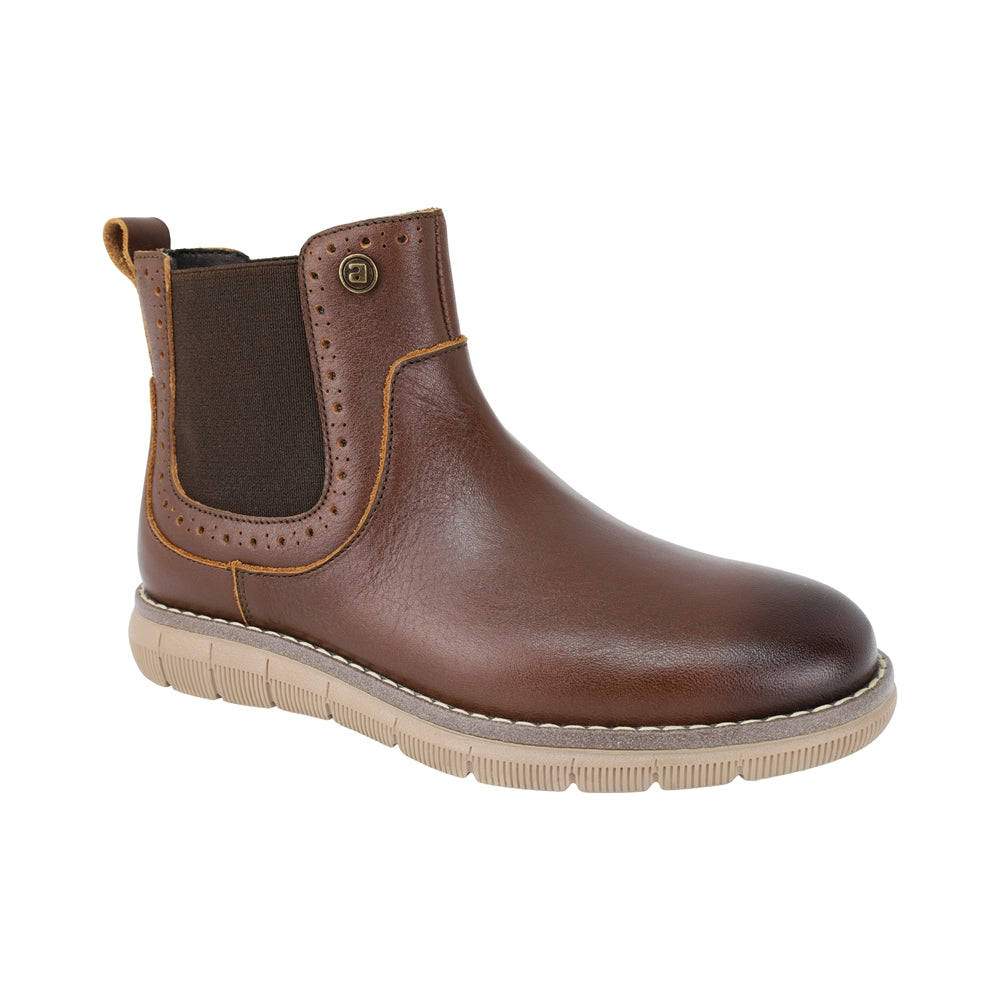 Botas de piel para niño color café con calcado y elástico lateral 435506