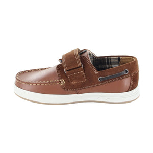 Zapato náutico de piel para niño color miel con tira de contacto 442803