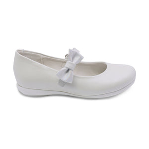 Balerinas de piel para niña color perla con tira de contacto y moñito 45103