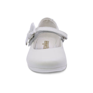 Balerinas de piel para niña color perla con tira de contacto y moñito 45103