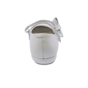 Balerinas de piel para niña color perla con tira de contacto y moñito 45103