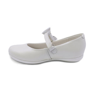 Balerinas de piel para niña color perla con tira de contacto y moñito 45103