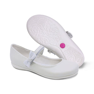 Balerinas de piel para niña color perla con tira de contacto y moñito 45103