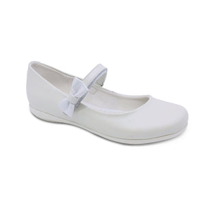 Balerinas de piel para niña color perla con tira de contacto y moñito 45103