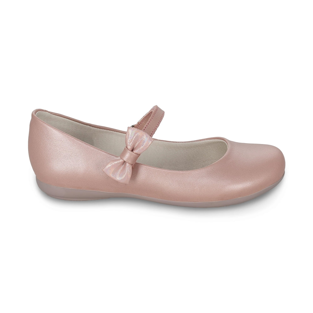 Balerinas de piel para niña color rosa con tira de contacto y moñito 45103