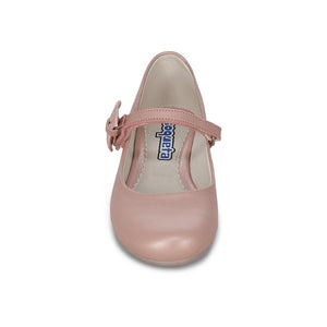 Balerinas de piel para niña color rosa con tira de contacto y moñito 45103