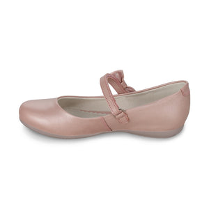 Balerinas de piel para niña color rosa con tira de contacto y moñito 45103