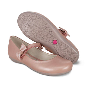 Balerinas de piel para niña color rosa con tira de contacto y moñito 45103