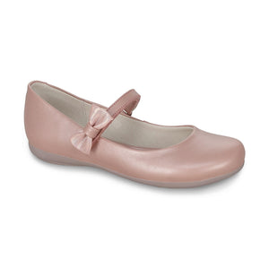 Balerinas de piel para niña color rosa con tira de contacto y moñito 45103
