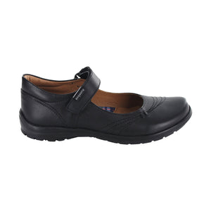 Zapato escolar de piel para niña color negro con costuras decorativas 54400