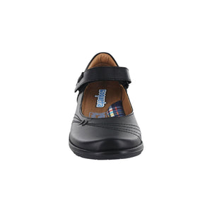 Zapato escolar de piel para niña color negro con costuras decorativas 54400