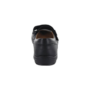 Zapato escolar de piel para niña color negro con costuras decorativas 54400