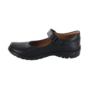 Zapato escolar de piel para niña color negro con costuras decorativas 54400