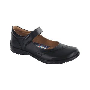 Zapato escolar de piel para niña color negro con costuras decorativas 54400