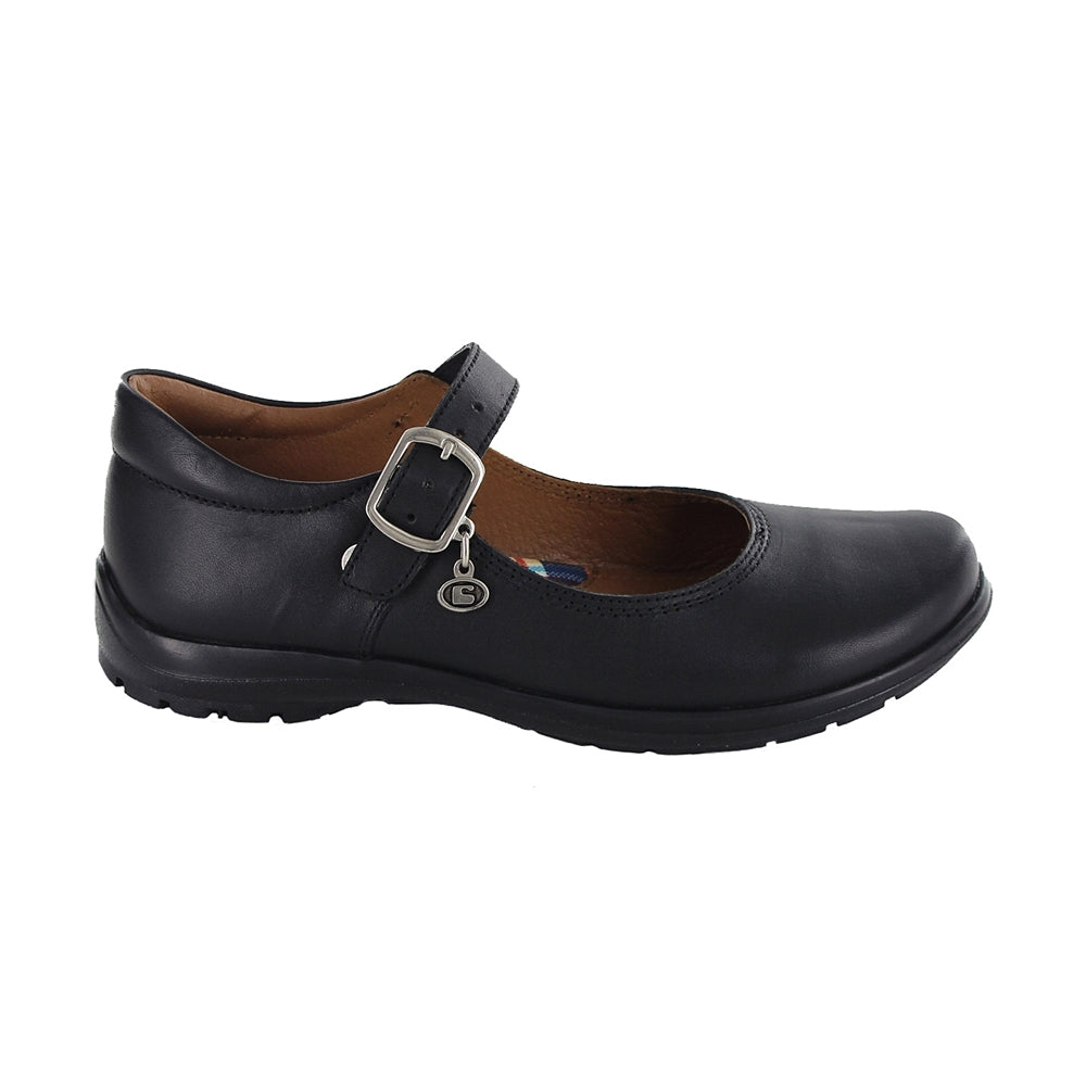 Zapato Escolar de piel para niña color negro con hebilla y dije lateral 54402