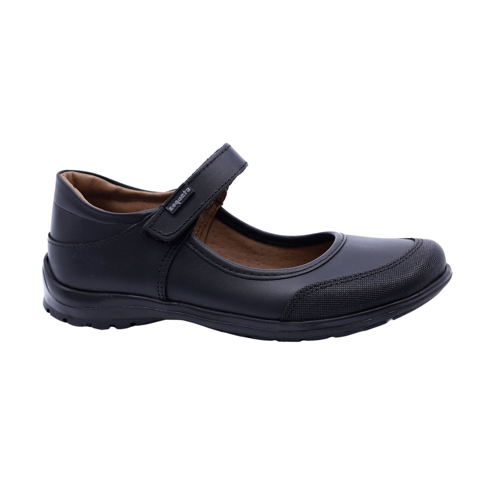 Zapato escolar shieldtech de piel para niña color negro y tira de contacto 54403