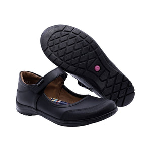 Zapato escolar shieldtech de piel para niña color negro y tira de contacto 54403
