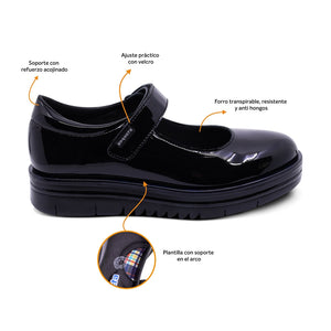 Zapato escolar de charol para niña color negro con tira de contacto 54906