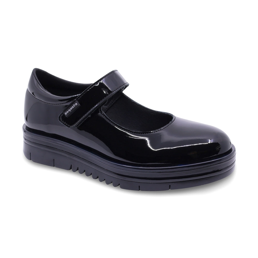 Zapato escolar de charol para niña color negro con tira de contacto 54906