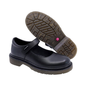 Zapato escolar de piel para niña color negro con suela robusta 59002