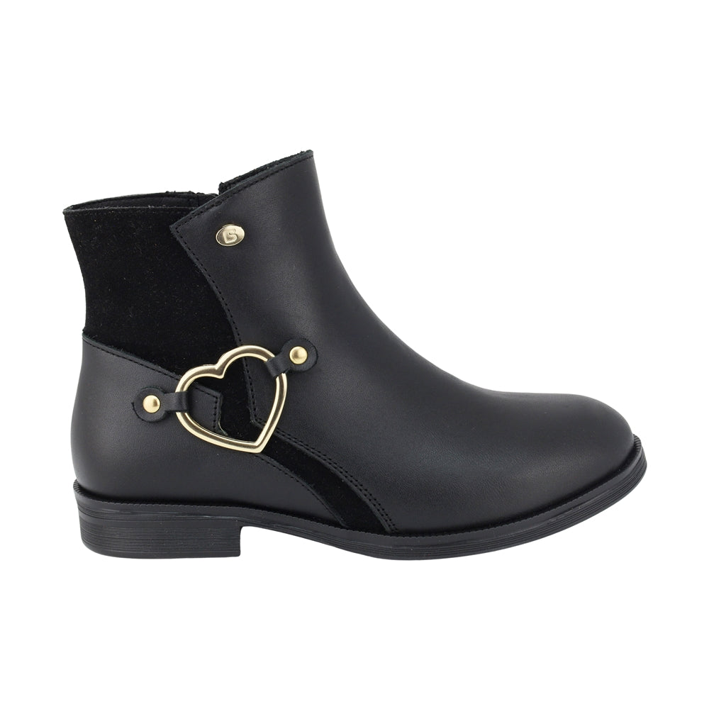 Botas de piel para niña color negro con herraje de corazón y cierre lateral 92319