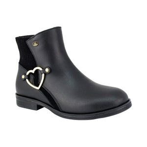 Botas de piel para niña color negro con herraje de corazón y cierre lateral 92319