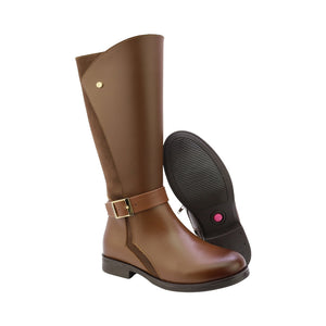 Botas para niña color café claro con hebilla y cierre lateral 92920