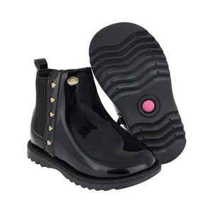 Botas de charol para niña preescolar color negro con elástico y estrellas lateral 94704