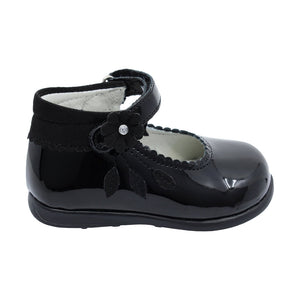 Zapatitos Mary Jane de charol para bebé niña Color Negro con florecita 950502
