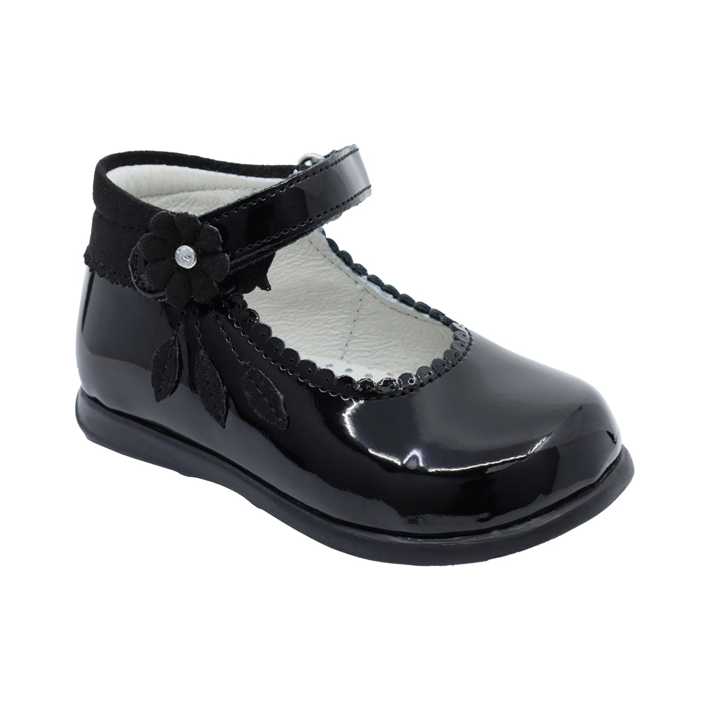 Zapatitos Mary Jane de charol para bebé niña Color Negro con florecita 950502