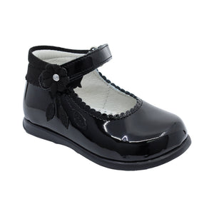 Zapatitos Mary Jane de charol para bebé niña Color Negro con florecita 950502