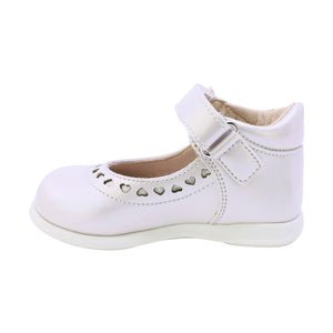 Balerinas para bebé niña color perla con tira de contacto y perforado de corazón 950515