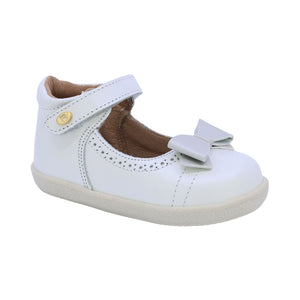 Zapatitos Mary Jane Softy de piel para bebé niña con arco soporte y moño Color Perla 954603
