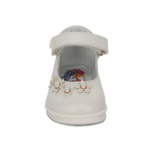 Zapatitos Mary Jane Softy de piel para bebé niña Color Perla con florecitas 955800