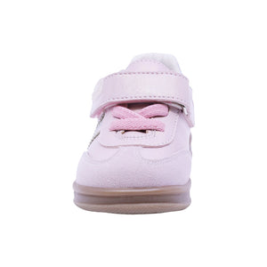 Tenis casual para bebé niña color Rosa con franjas Plateadas y agujeta elástica 955804