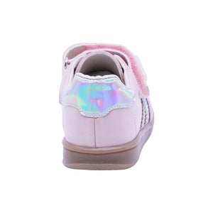 Tenis casual para bebé niña color Rosa con franjas Plateadas y agujeta elástica 955804