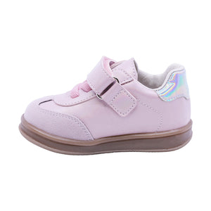 Tenis casual para bebé niña color Rosa con franjas Plateadas y agujeta elástica 955804