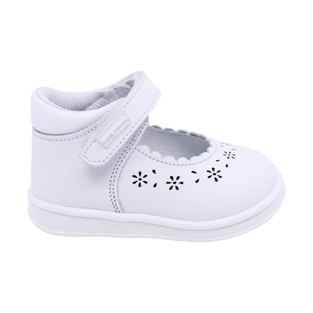 Zapatitos Mary Jane Softy de piel para bebé niña Color Blanco con calado floral 955805