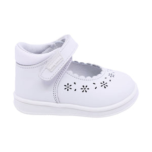 Zapatitos Mary Jane Softy de piel para bebé niña Color Blanco con calado floral 955805