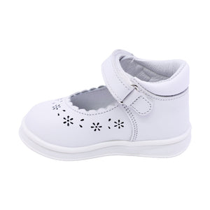 Zapatitos Mary Jane Softy de piel para bebé niña Color Blanco con calado floral 955805